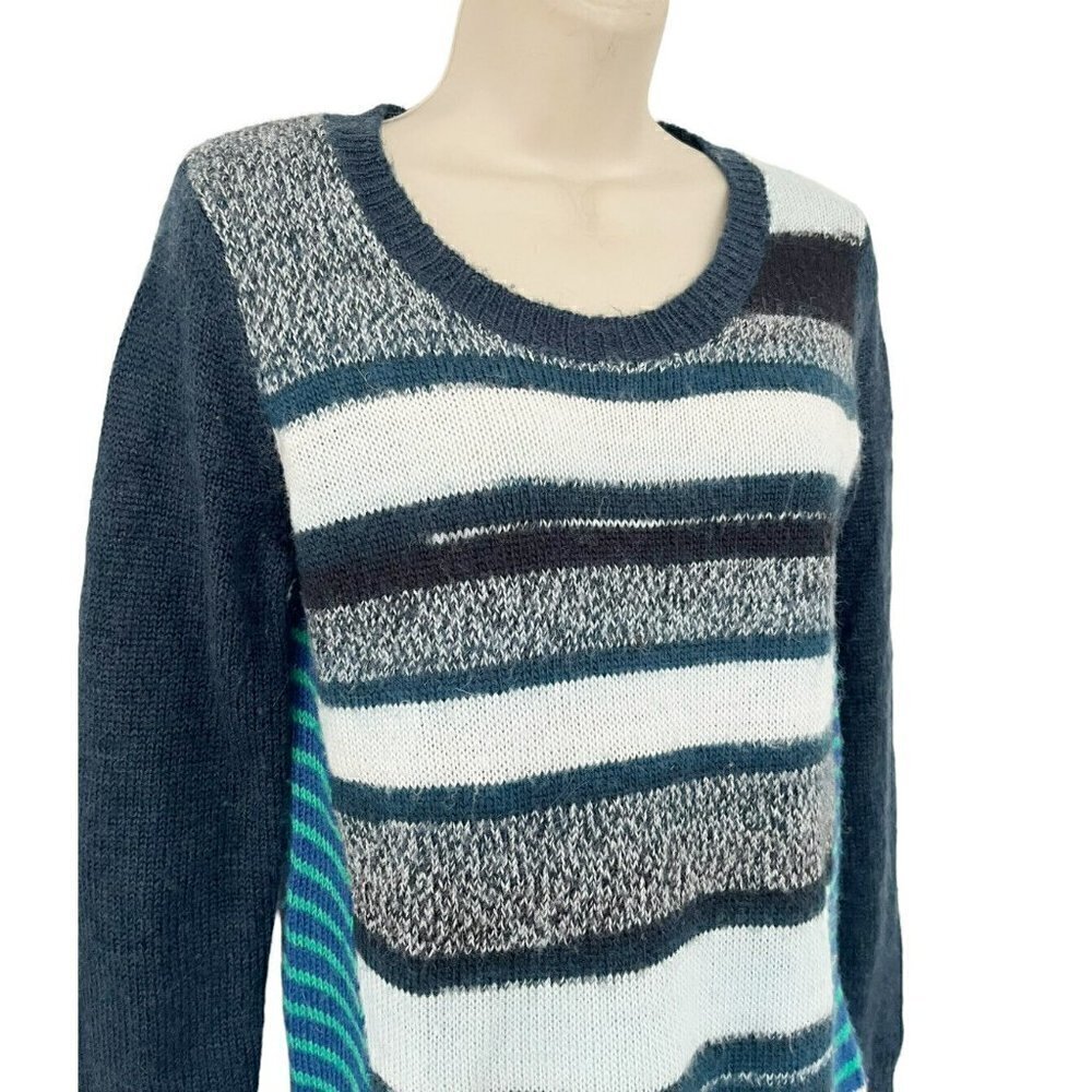 PrAna Woman's Sz XS Seffi Teal Blue Green Wool Blend Striped Pullover Sweater - Picture 3 of 8